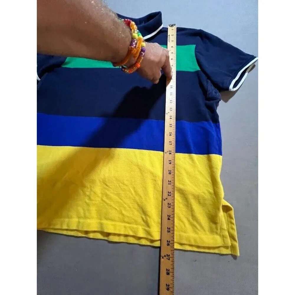 Ralph Lauren Polo Shirt Adult Extra Large Blue Yellow Striped Button Golfer Mens